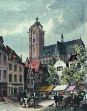 Marktidylle im 19. Jahrhundert: Burgplatz und Salvatorkirche  