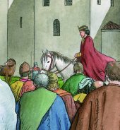 "Der Kaiser kommt". Ausschnitt aus einer Wandillustration in der kommenden Ausstellung. Illustration: Roger Mayrock, Kempten / Wissenschaftliche Beratung: Dr. Volker Herrmann, Stadtarch�ologie Duisburg / Digitale Bearbeitung, Ausschnitt: Erwin Kiel, KSM