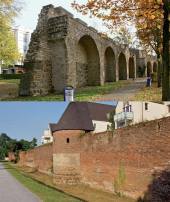 oben: Die wiederhergestellte mittelalterliche Stadtmauer am Kuhlenwall
unten: Erhaltene mittelalterliche Stadtmauer am Innenhafen